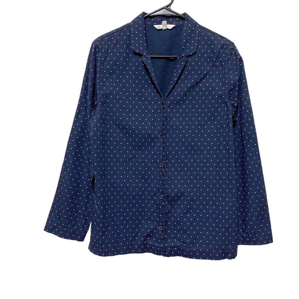 Brooks Brothers Womens S Button Up Shirt Long Sleeve Navy Polka Dot Blouse Top